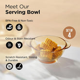 Urbane Home Set of 4 Borosilicate Glass Bowls | 450 ml Each | Microwave Safe | Scratch Resistant | Serving & Mixing Bowls for Kitchen | Round | Transparent | Yellow
